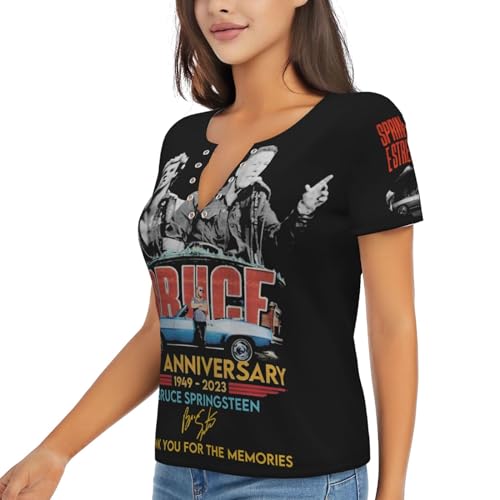 Damen Bruce T-Shirts Coole Logo Druck Schwarz Springsteen T Shirts V-Ausschnitt Kurzarm Singer Sommer lässig Tshirts Crew Neck Bluse Tops für Frauen Fans Merch Geschenke von NEUITAE