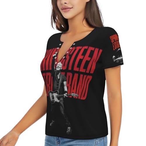 Damen Bruce T-Shirts Coole Logo Druck Schwarz Springsteen T Shirts V-Ausschnitt Kurzarm Singer Sommer lässig Tshirts Crew Neck Bluse Tops für Frauen Fans Merch Geschenke von NEUITAE