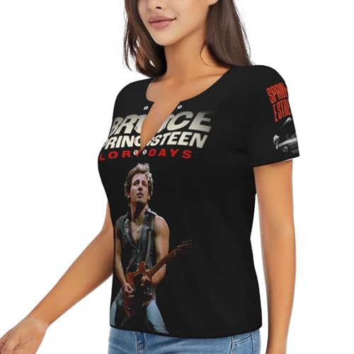 Damen Bruce T-Shirts Coole Logo Druck Schwarz Springsteen T Shirts V-Ausschnitt Kurzarm Singer Sommer lässig Tshirts Crew Neck Bluse Tops für Frauen Fans Merch Geschenke von NEUITAE