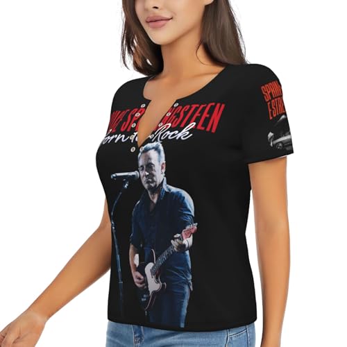 Damen Bruce T-Shirts Coole Logo Druck Schwarz Springsteen T Shirts V-Ausschnitt Kurzarm Singer Sommer lässig Tshirts Crew Neck Bluse Tops für Frauen Fans Merch Geschenke von NEUITAE