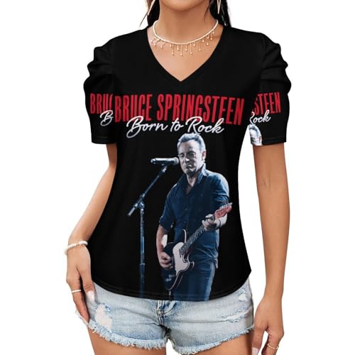 Damen Bruce T-Shirts Coole Logo Druck Schwarz Springsteen T Shirts V-Ausschnitt Puff Kurzarm Elegant Singer Sommer lässig Tshirts V Neck Bluse Tops für Frauen Fans Merch Geschenke Damen Bruce T-Shirts Coole Logo Druck Schwarz Springsteen T Shirts V-Ausschnitt Puff Kurzarm Elegant Singer Sommer lässig Tshirts V Neck Bluse Tops für Frauen Fans Merch Geschenke von NEUITAE