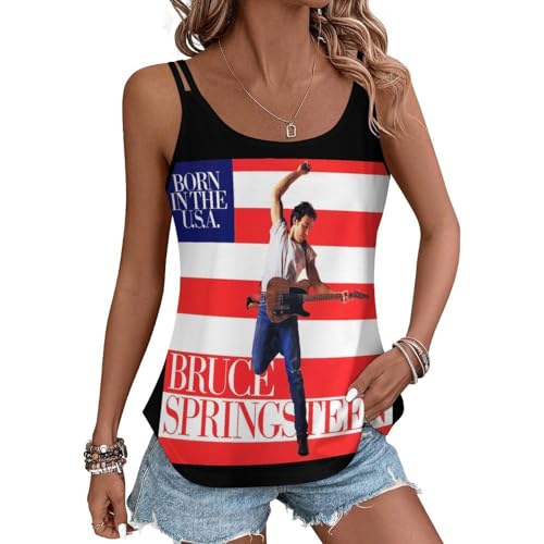 Damen Bruce Tank Top Ärmellos T-Shirts Coole Logo Druck Schwarz Springsteen T Shirts Rundhals Kurzarm Singer Sommer lässig Tshirts Crew Neck Bluse Tops für Frauen Fans Merch Geschenke von NEUITAE