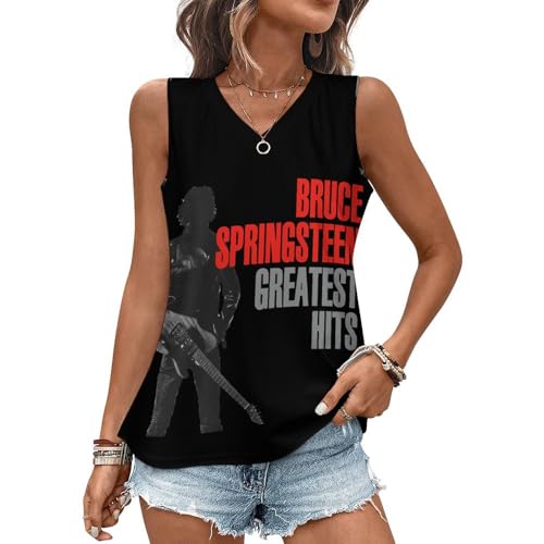 Damen Bruce Tank Top Ärmellos T-Shirts Coole Logo Druck Schwarz Springsteen T Shirts V Ausschnit Kurzarm Singer Sommer lässig Tshirts Crew Neck Bluse Tops für Frauen Fans Merch Geschenke von NEUITAE