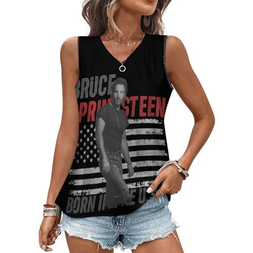 Damen Bruce Tank Top Ärmellos T-Shirts Coole Logo Druck Schwarz Springsteen T Shirts V Ausschnit Kurzarm Singer Sommer lässig Tshirts Crew Neck Bluse Tops für Frauen Fans Merch Geschenke von NEUITAE