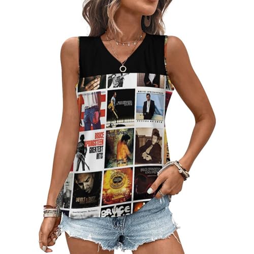 Damen Bruce Tank Top Ärmellos T-Shirts Coole Logo Druck Schwarz Springsteen T Shirts V Ausschnit Kurzarm Singer Sommer lässig Tshirts Crew Neck Bluse Tops für Frauen Fans Merch Geschenke von NEUITAE
