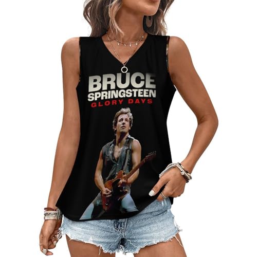 Damen Bruce Tank Top Ärmellos T-Shirts Coole Logo Druck Schwarz Springsteen T Shirts V Ausschnit Kurzarm Singer Sommer lässig Tshirts Crew Neck Bluse Tops für Frauen Fans Merch Geschenke von NEUITAE