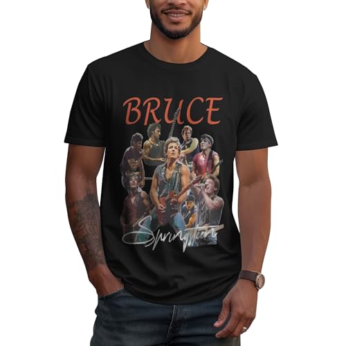 Herren Bruce Baumwolle T-Shirts Coole Logo Druck Schwarz Springsteen T Shirts Rundhals Kurzarm Singer Sommer lässig Tshirts Crew Neck Bluse Tops für Männer Fans Merch Geschenke von NEUITAE