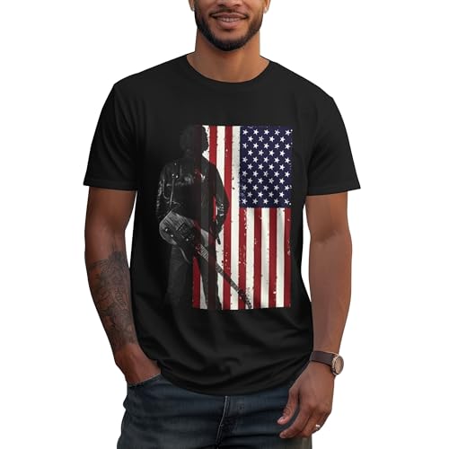 Herren Bruce Baumwolle T-Shirts Coole Logo Druck Schwarz Springsteen T Shirts Rundhals Kurzarm Singer Sommer lässig Tshirts Crew Neck Bluse Tops für Männer Fans Merch Geschenke von NEUITAE