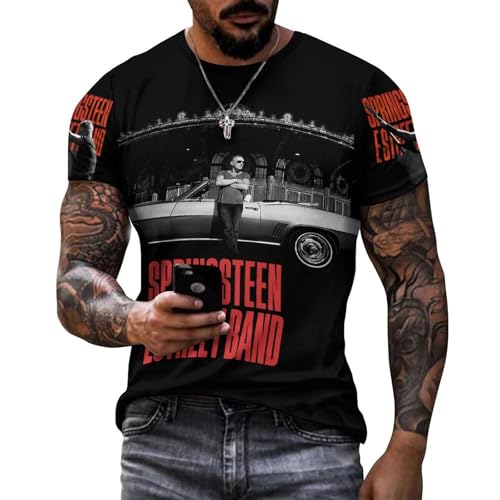 Herren Bruce Baumwolle T-Shirts Coole Logo Druck Schwarz Springsteen T Shirts Rundhals Kurzarm Singer Sommer lässig Tshirts Crew Neck Bluse Tops für Männer Fans Merch Geschenke von NEUITAE