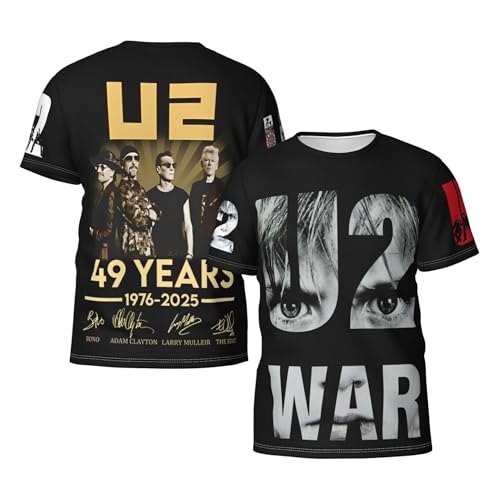 Herren U*2 T-Shirts Coole Logo Druck Schwarz Band T Shirts Rundhals Kurzarm Sommer lässig Singer Tshirts Crew Neck Bluse Tops für Männer Fans Merch Geschenke von NEUITAE