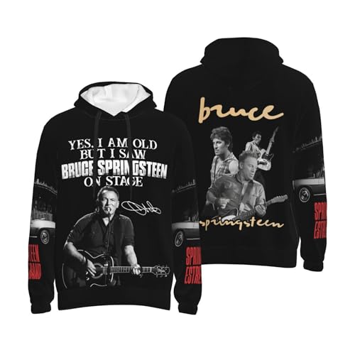 NEUITAE Herren Bruce Grafik Kapuzenpullover Neuheit Schwarz Hoodie Cool Sweatshirt Springsteen Logo Gedruckt Langarm Casual Singer Pullover Hoody Tops Kleidung für Männer Fans Merch Geschenke von NEUITAE
