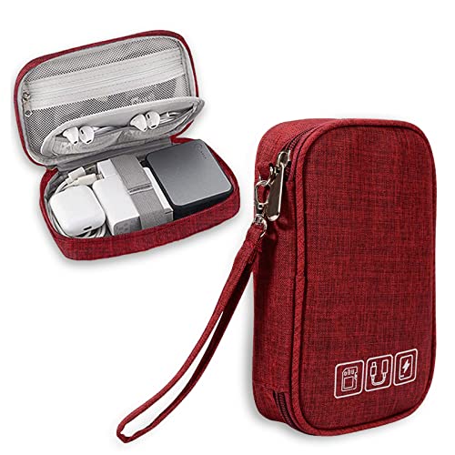 Elektronik Tasche Organizer, Elektronik Zubehör Organizer Tasche Wasserdicht, Tragbare Kabelorganizer für Elektronische Accessoires USB Powerbank SD-Karte Ladekabel, 3Layer, Rot von NEUSID