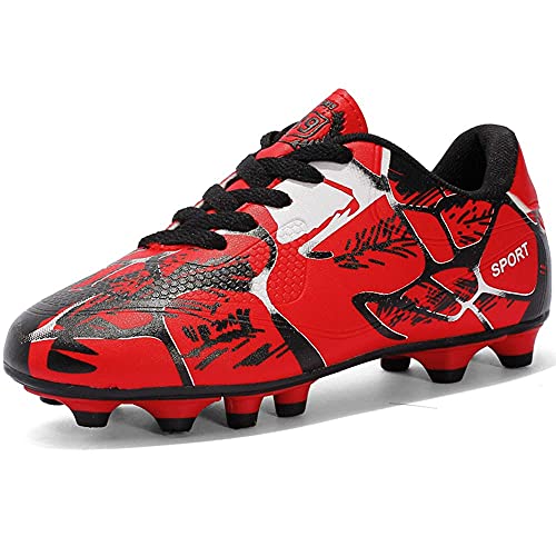 NEUSOP Fußballschuhe Jungen Mädchen Fussballschuhe Kinder Fussball Schuhe Trainingsschuhe Für Unisex-Kinder Sportliche Fußballschuh,Rot,43EU von NEUSOP