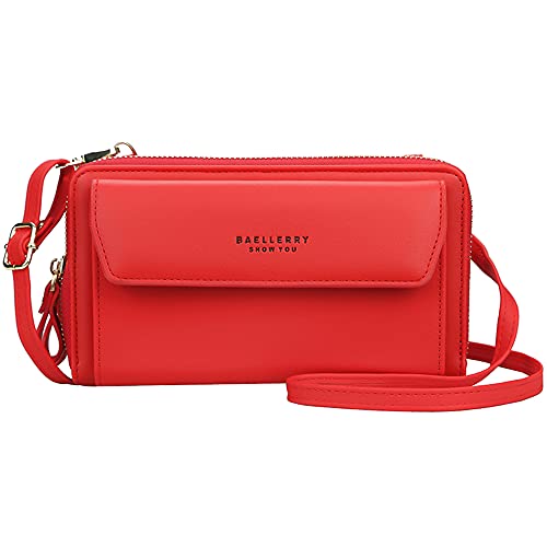 NEUSOP Handy Umhängetasche Damen Handytasche zum Umhängen Schultertasche Brieftasche Klein Crossbody Tasche Geldbeutel Handytasche Geldbörse für Handys unter 6.5 Zoll Rot von NEUSOP