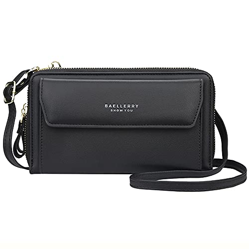 NEUSOP Handy Umhängetasche Damen Handytasche zum Umhängen Schultertasche Brieftasche Klein Crossbody Tasche Geldbeutel Handytasche Geldbörse für Handys unter 6.5 Zoll Schwarz von NEUSOP