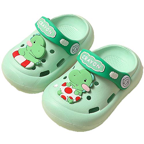 NEUSOP Kinder Clogs Pantoletten Jungen Mädchen Dinosaurier Leicht Sommer Gartenschuhe Bequeme Atmungsaktiv Sandale rutschfest Strand Hausschuhe,Grün,24/25EU von NEUSOP