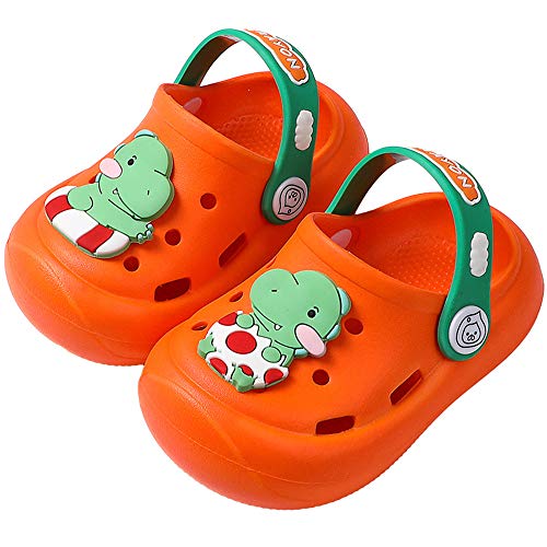 NEUSOP Kinder Clogs Pantoletten Jungen Mädchen Dinosaurier Leicht Sommer Gartenschuhe Bequeme Atmungsaktiv Sandale rutschfest Strand Hausschuhe,Orange,20/21EU von NEUSOP