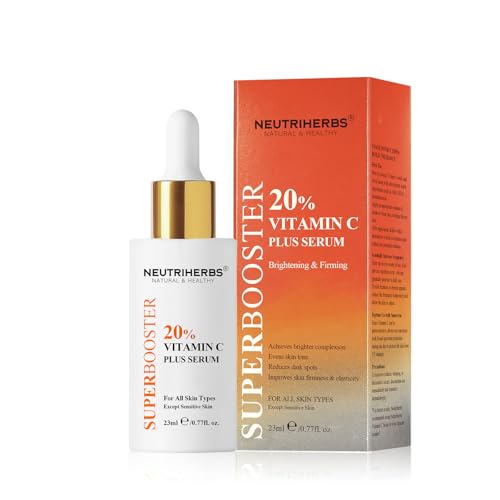 Neutriherbs 20% Hochdosiert Vitamin C Serum Gesicht, 23ML Vitamin C Essence Hautaufhellend Gesichtspflege, Glow & Antioxidant VC Antifalten Gesichtsserum Frauen, Minimalistische Rezeptur Vit C Tropfen von NEUTRIHERBS