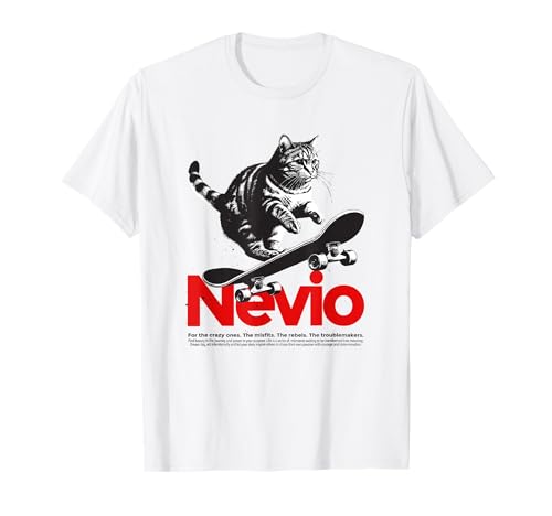 NEVIO - Schöner Jungen Name mit Katze & Skateboard T-Shirt NEVIO - Schöner Jungen Name mit Katze & Skateboard T-Shirt von NEVIO Sohn Enkel Geburtstag Geschenkideen