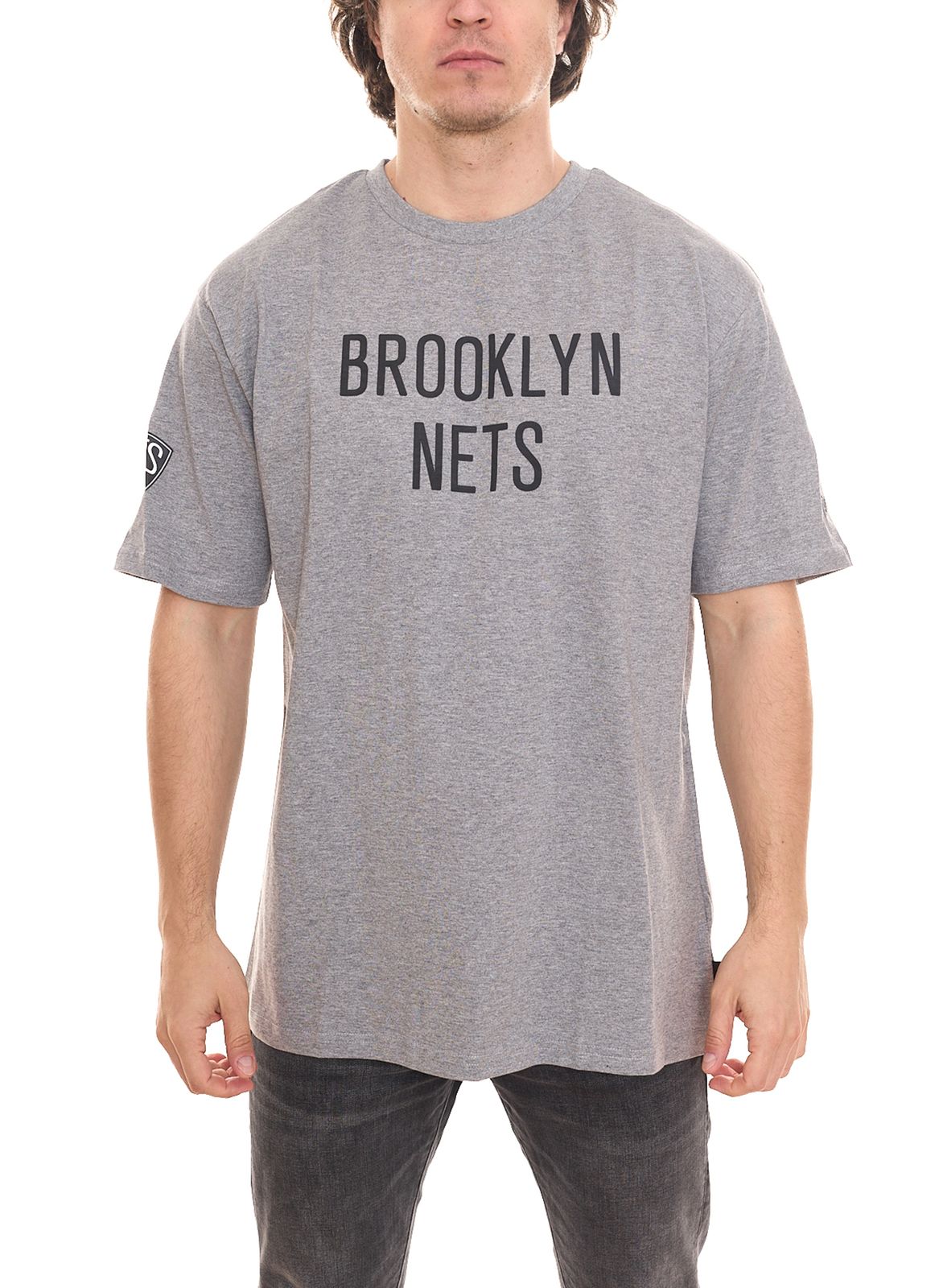NEW ERA NBA Brooklyn Nets Wordmark Herren Baumwoll-Shirt trendiges Basketball-Shirt 13083848 Grau von NEW ERA