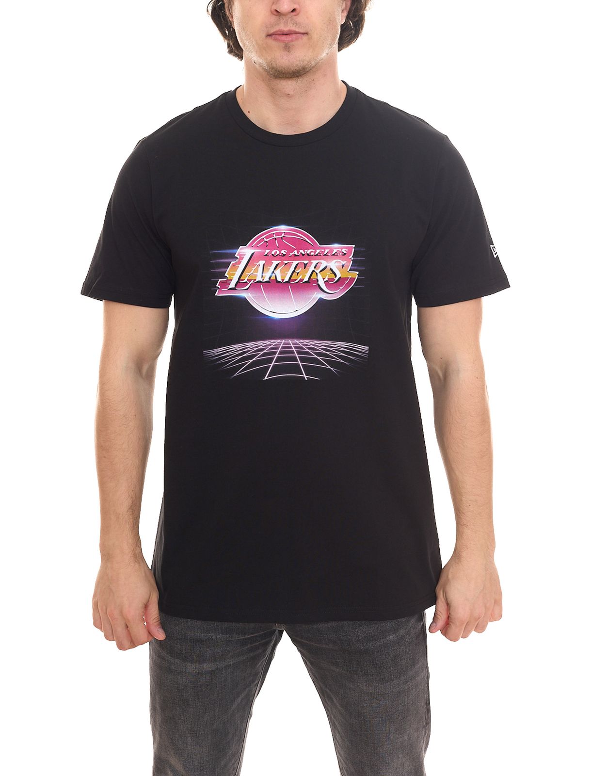 NEW ERA NBA Los Angeles Lakers Futuristic Graphic Herren Baumwoll-Shirt trendiges Basketball-Shirt 12720130 Schwarz von NEW ERA
