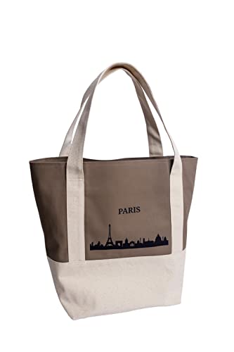 NEW HOPE Women's Moderne Tasche in Zwei Farben mit Paris-Schriftzug Shopper, White/Brown von NEW HOPE