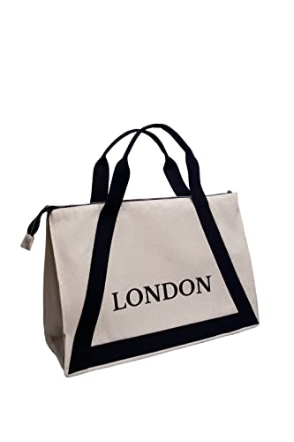 NEW HOPE Women's Tasche mit Reißverschluss und schwarzem Riemen mit London-Schriftzug Shopper, Milk von NEW HOPE