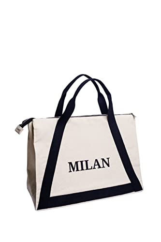 NEW HOPE Women's Tasche mit Reißverschluss und schwarzem Riemen mit Milan-Schriftzug Shopper, Milk von NEW HOPE