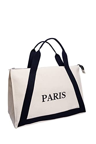 NEW HOPE Women's Tasche mit Reißverschluss und schwarzem Riemen mit Paris-Schriftzug Shopper, Milk von NEW HOPE