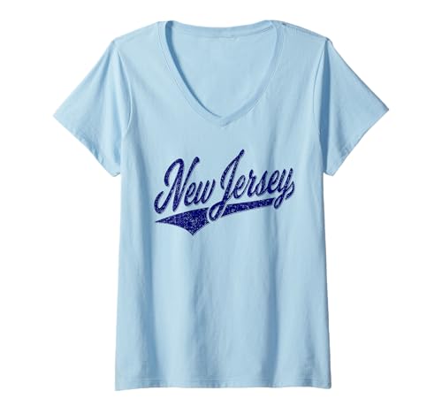 Damen KLASSISCHES SPORTTRIKOT IM Bundesstaat New Jersey MIT Varsity-SKRIPT T-Shirt mit V-Ausschnitt Damen KLASSISCHES SPORTTRIKOT IM Bundesstaat New Jersey MIT Varsity-SKRIPT T-Shirt mit V-Ausschnitt von NEW JERSEY RETRO VINTAGE ATHLETIC SCRIPT TEE