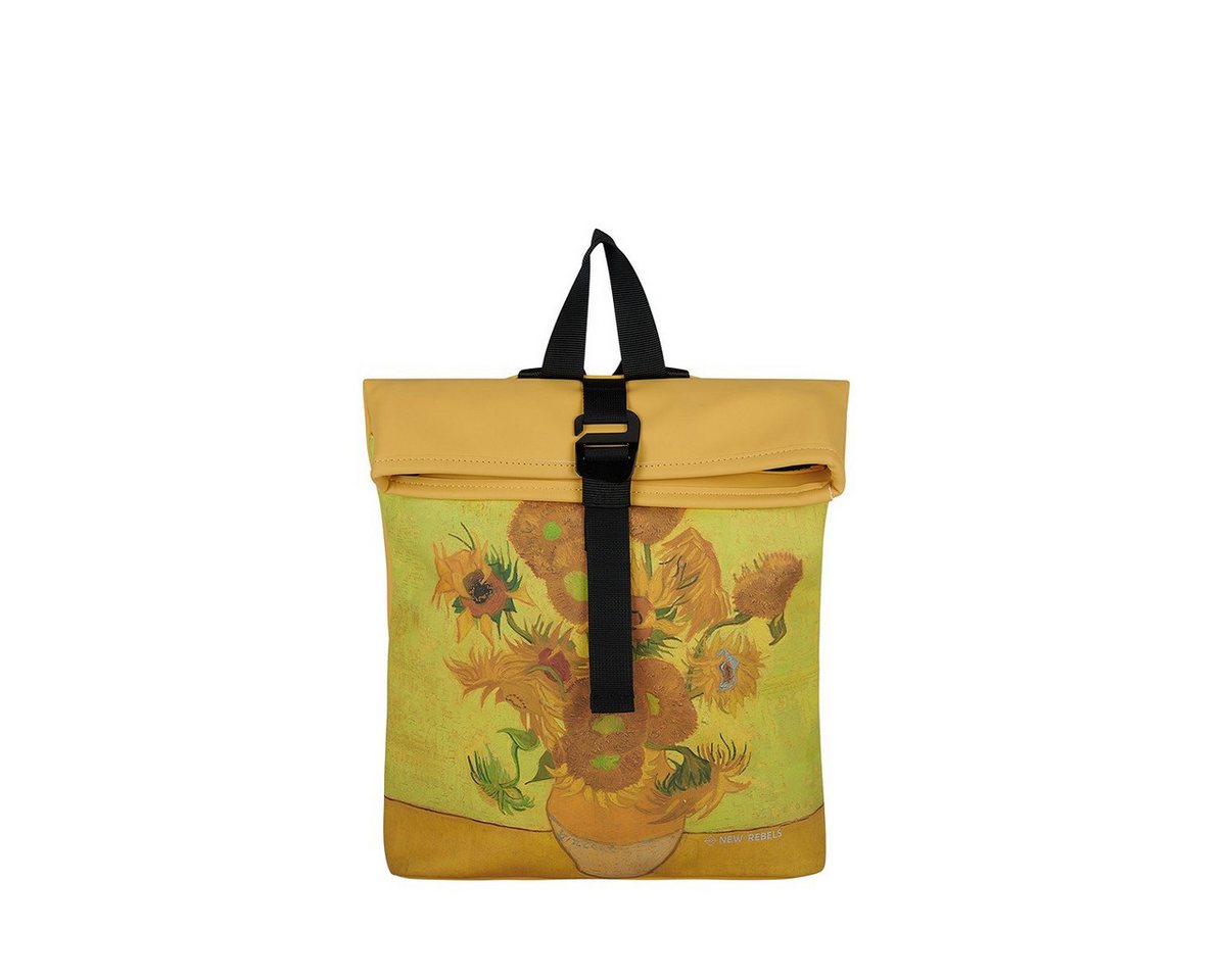 NEW REBELS Cityrucksack kleiner Roll Up RollTop Kurier Rucksack Los Angeles Sunflowers, wunderschönes Sonnenblumen Motiv, wasserabweisend von NEW REBELS
