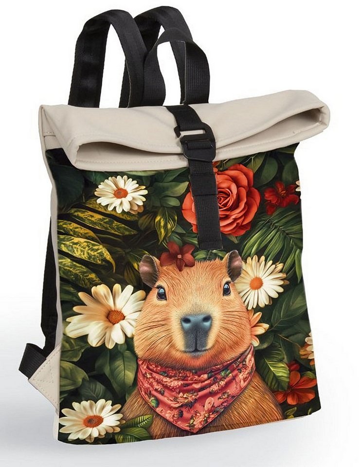 NEW REBELS Cityrucksack kleiner Roll Up RollTop Kurier Rucksack Mart Los Angeles, wasserabweisendes Planenmaterial, Capybara von NEW REBELS