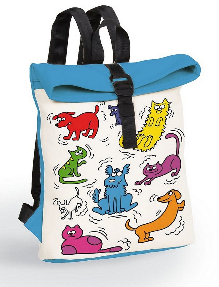 NEW REBELS Cityrucksack kleiner Roll Up RollTop Kurier Rucksack Mart Los Angeles, wasserabweisendes Planenmaterial, Hunde & Katzen von NEW REBELS