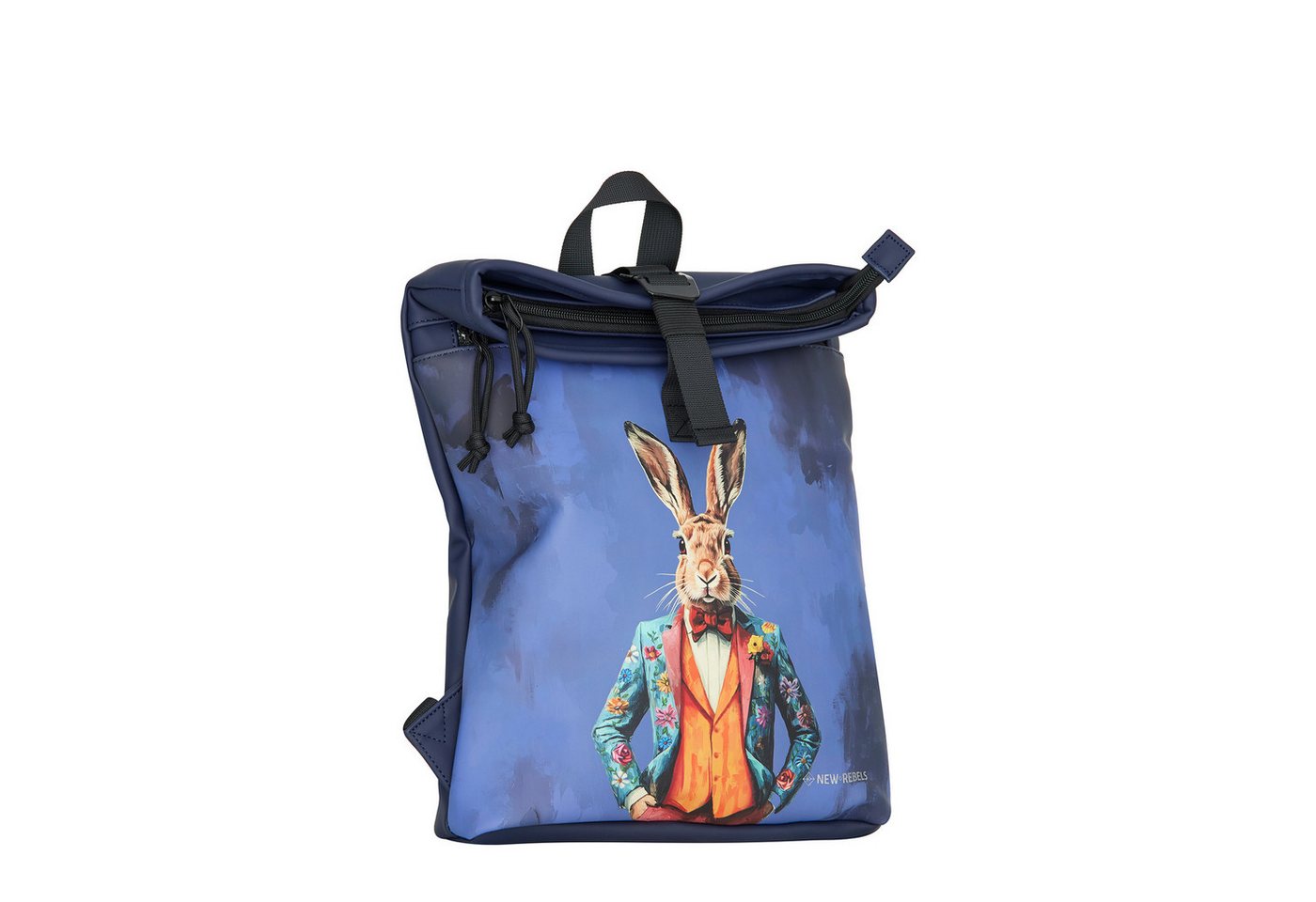 NEW REBELS Cityrucksack kleiner Roll Up RollTop Kurier Rucksack Mart Los Angeles, wasserabweisendes Planenmaterial, mit Hasen Design von NEW REBELS