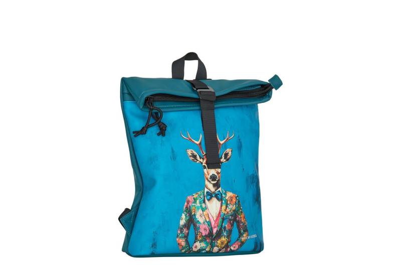 NEW REBELS Cityrucksack kleiner Roll Up RollTop Kurier Rucksack Mart Los Angeles, wasserabweisendes Planenmaterial, mit Hirsch Design von NEW REBELS