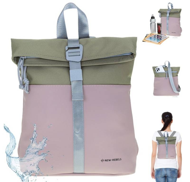 NEW REBELS Freizeitrucksack Damen klein Rucksack Handtasche Tasche, Reise Freizeit Bag wasserabweisend aus Plane + bagboom Etui von NEW REBELS