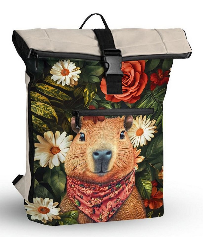 NEW REBELS Laptoprucksack Roll Up RollTop Kurier Rucksack Freizeitrucksack Mart Art New York, wasserabweisend, Laptopfach, Kunstmotiv Capybara von NEW REBELS