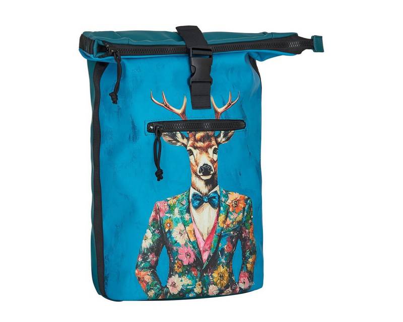 NEW REBELS Laptoprucksack Roll Up RollTop Kurier Rucksack Freizeitrucksack Mart Art New York, wasserabweisend, Laptopfach, Kunstmotiv Hirsch von NEW REBELS
