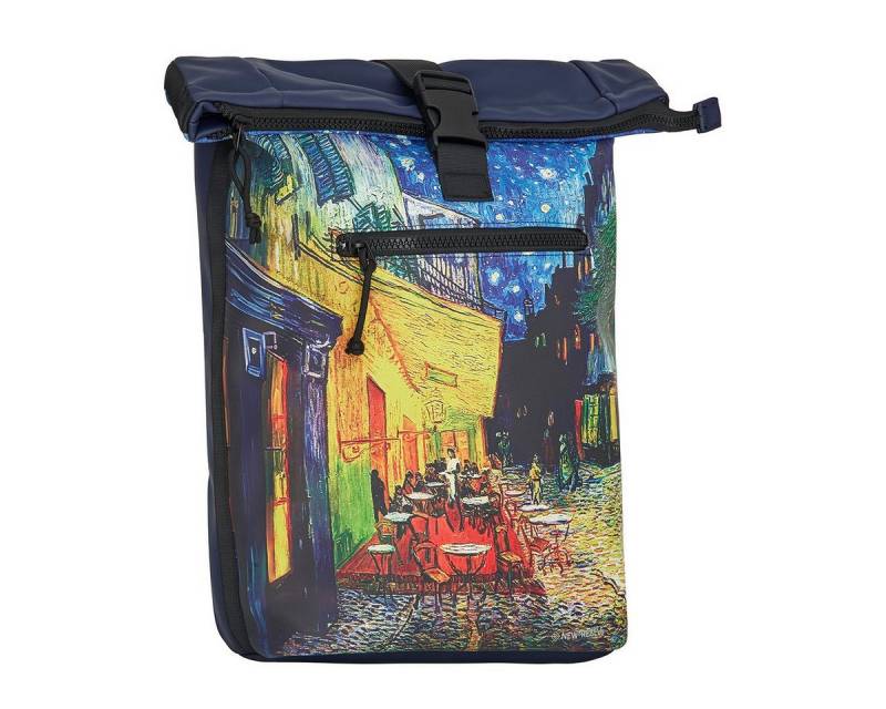 NEW REBELS Laptoprucksack Rolltop-Rucksack mit Van-Gogh-Motiv „Café Terrace at Night“, wasserabweisend, Laptopfach, Kunstmotiv von NEW REBELS