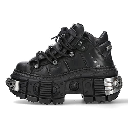 NEW ROCK M.WALL106-S10 Unisex-Stiefel mit Schnürsenkeln, Schwarz, Leder, Schwarz, Schwarz , 37 EU von New Rock