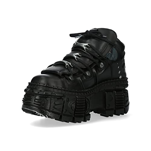 NEW ROCK M.WALL106-S12 Unisex-Stiefel mit Schnürsenkeln, Schwarz, Leder, Schwarz, Schwarz , 36 EU von New Rock