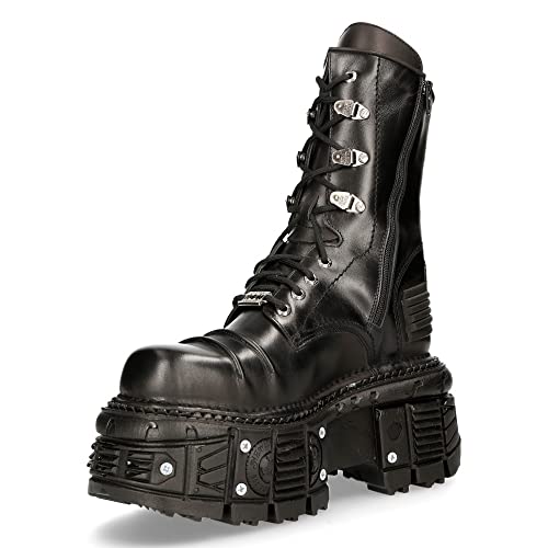 New Rock Unisex Stiefel Plattform Schnallen Reißverschluss Schwarz TANK Metallic Collection Black Imperfect Woman Man Boots M-TANK005C-C1, Schwarz , 39 EU von New Rock