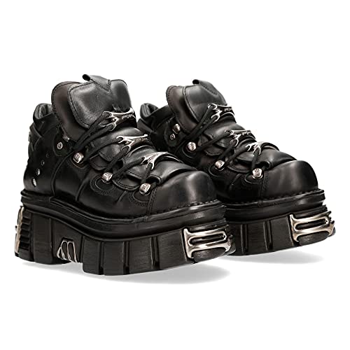 New Rock 106 Stiefeletten für Herren, Schwarz, mit Plattform und Verzierungen, Metallic Urban Black Shoes M.106-S112, Schwarz , 46 EU von New Rock