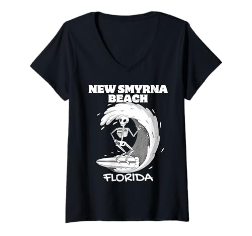Damen Smyrna Beach Florida Surf Vintage Retro Surfen T-Shirt mit V-Ausschnitt von NEW SMYRNA BEACH FLORIDA SURFING