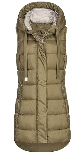 NEW VIEW Damen 3/4-lange Steppweste mit Kapuze Ripstop L70021FC03 Gold Beige Shiny S von NEW VIEW