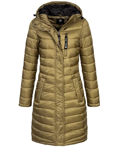 NEW VIEW Damen Jacke Steppmantel Tessa Long mit Kapuze Beige (Peanut Beige Metallic) S von NEW VIEW