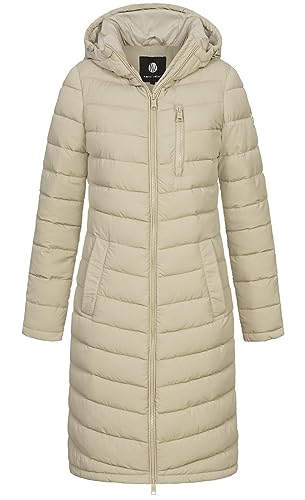 NEW VIEW Damen Jacke Steppmantel Tessa Long mit Kapuze L60188FC02 Beige (Feather Gray) L von NEW VIEW