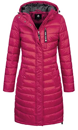 NEW VIEW Damen Jacke Steppmantel Tessa Long mit Kapuze Pink (Sangria Metallic) L von NEW VIEW