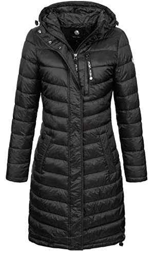 NEW VIEW Damen Jacke Steppmantel Tessa Long mit Kapuze Schwarz (Black Metallic) L von NEW VIEW