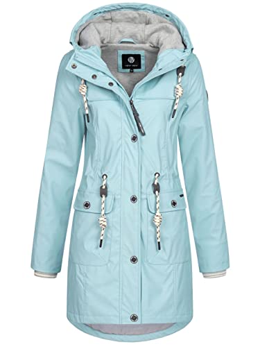 NEW VIEW Damen Regenjacke wasserabweisender Parka Annika Long mit Kapuze Hellblau (Cool Blue) L von NEW VIEW